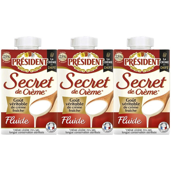 PRESIDENT – Crème fluide légère 25% M.G – 3 x 20cl