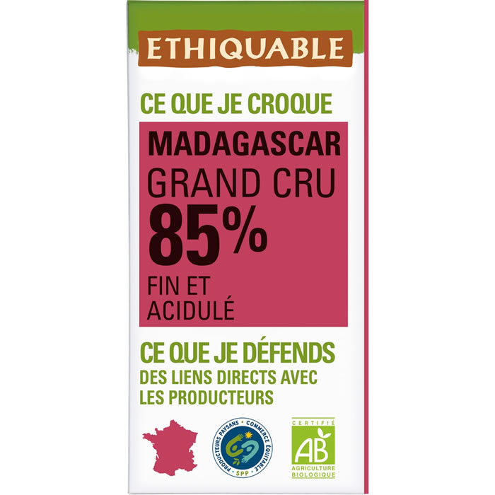 ETHIQUABLE – Tablette de chocolat noir 85% bio – 100 g