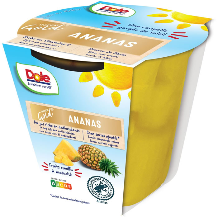 DOLE Tropical Gold – Ananas en morceaux sans sucres ajoutés 110 g