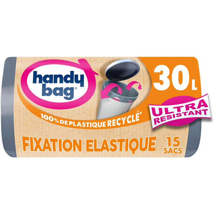 HANDY BAG Sacs poubelle à fixations élastiques 30L (15 sacs)