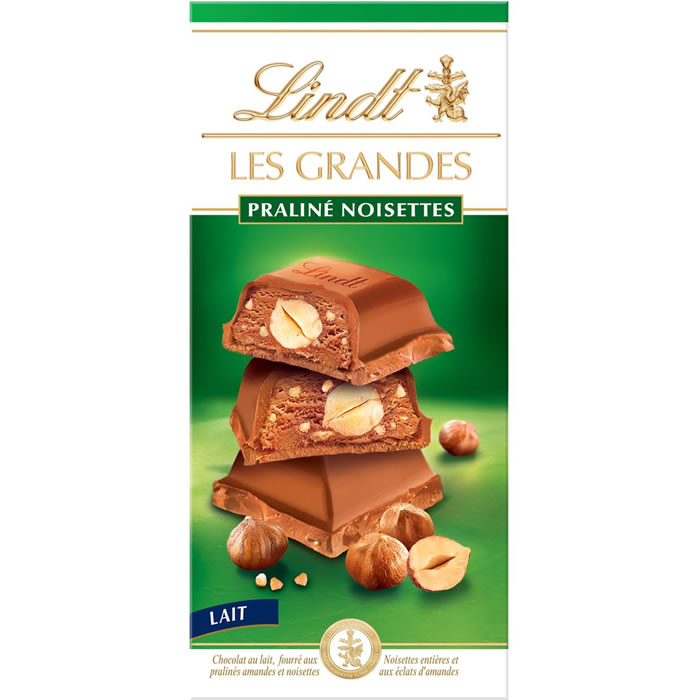 LINDT Les Grandes – Tablette de chocolat au lait aux noisettes 225g