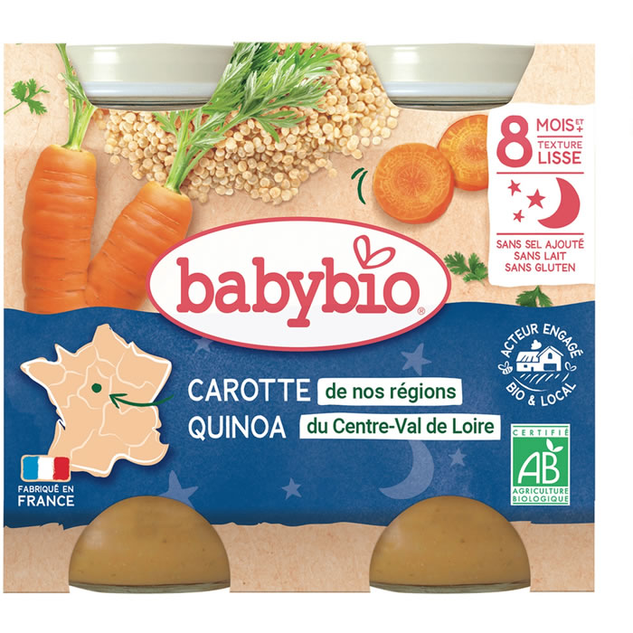 BABYBIO Bonne Nuit – Mouliné de carottes et quinoa 2×200 g