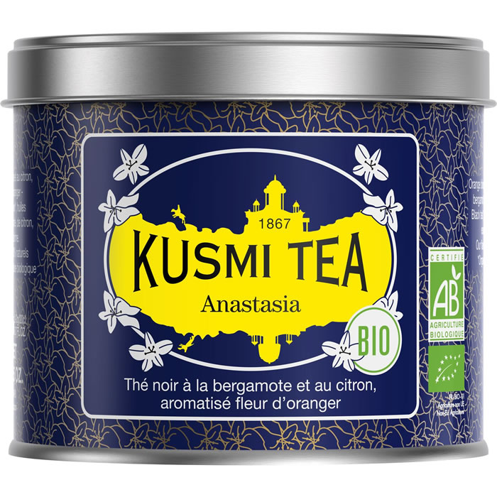 KUSMI TEA Anastasia – Thé noir à la bergamote, citron et fleur d’oranger bio (100g)