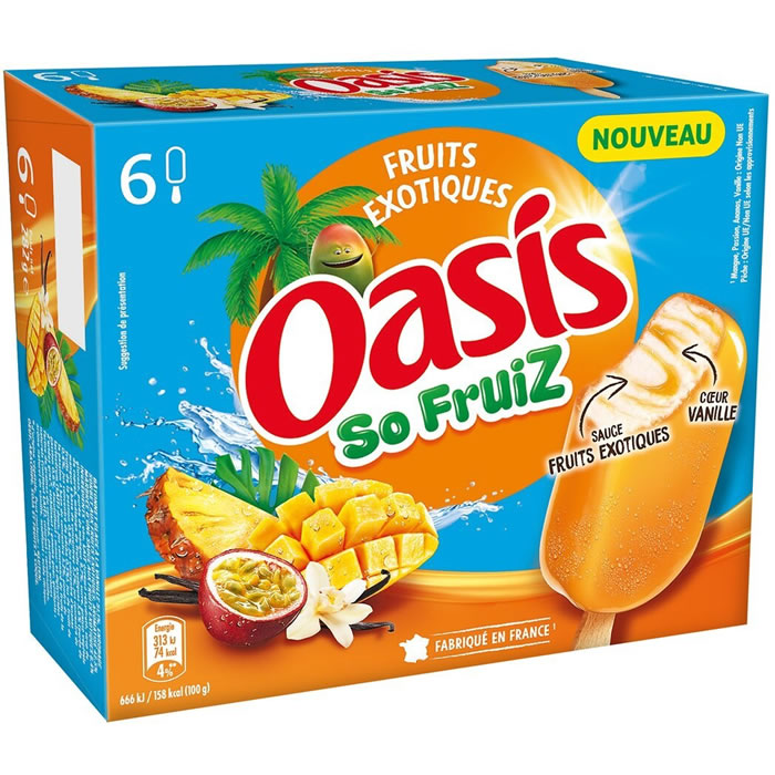 OASIS So Fruiz – Bâtonnets glacés à la vanille et fruits exotiques 6x47g