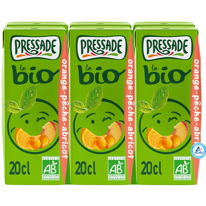 PRESSADE – Briquettes nectar d’orange, pêche et abricot bio 6 x 20 cl