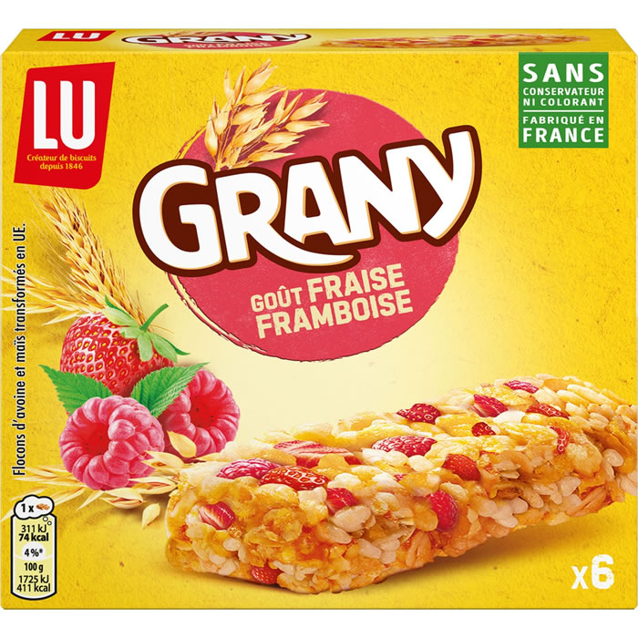 GRANY – Barres céréalières à la fraise et framboise 6x18g