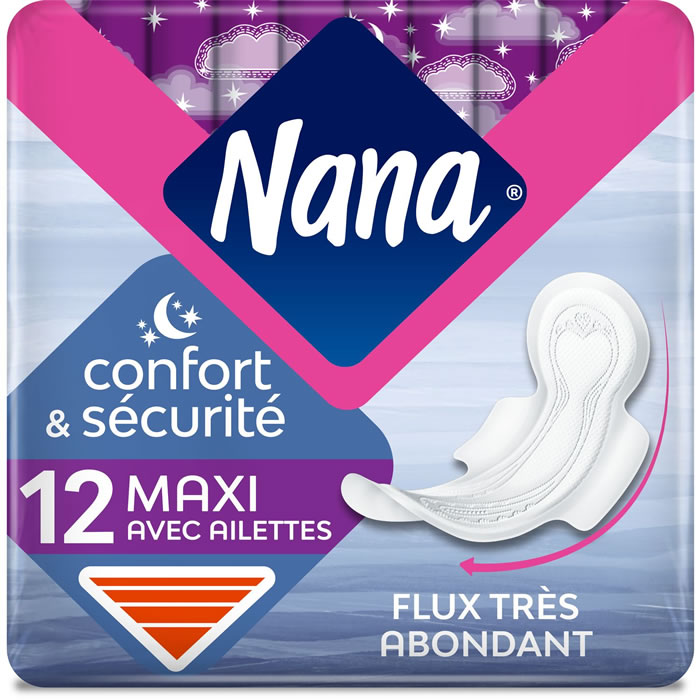 NANA Confort & Sécurité Serviettes hygiéniques avec ailettes maxi x12