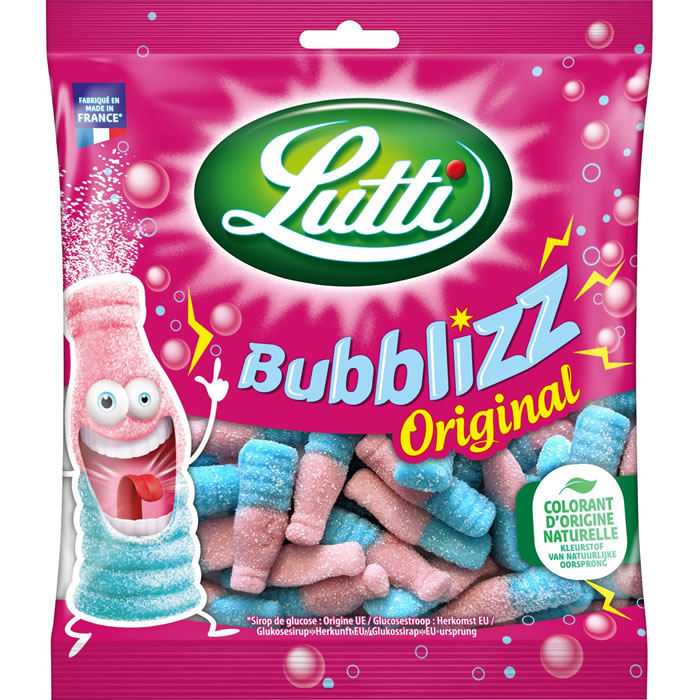 LUTTI Bubblizz Bonbons gélifiés et acidulés aromatisés au bubble gum 300g