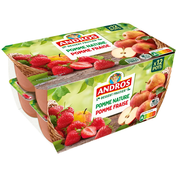 ANDROS – Panaché de desserts pomme nature et fraise 12 x 100g