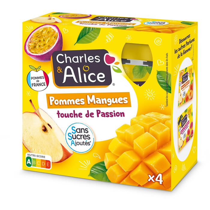 CHARLES&ALICE – Desserts pommes mangues sans sucres ajoutés 4 x 90 g