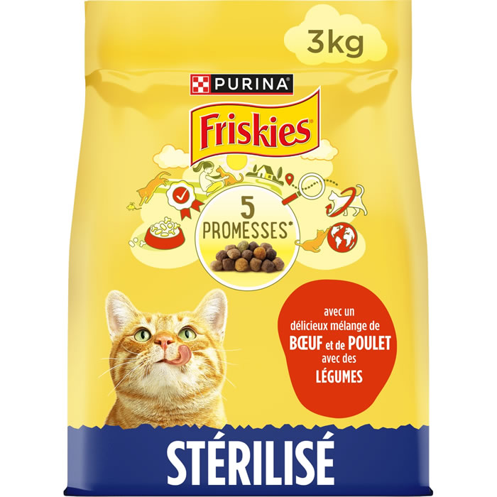 PURINA Friskies Croquettes pour chats stérilisés au bœuf, poulet et légumes