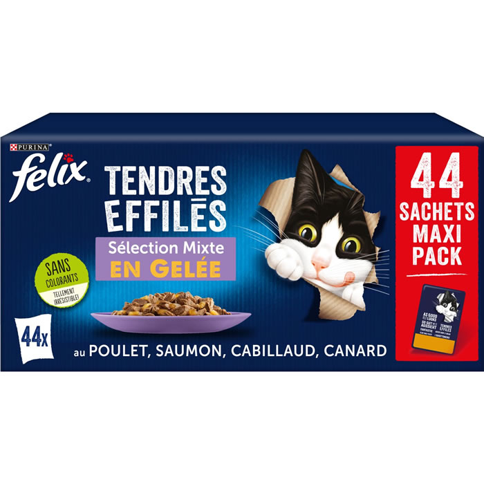 FELIX – Effilés en gelée poulet, canard, saumon, cabillaud (44 x 85 g)