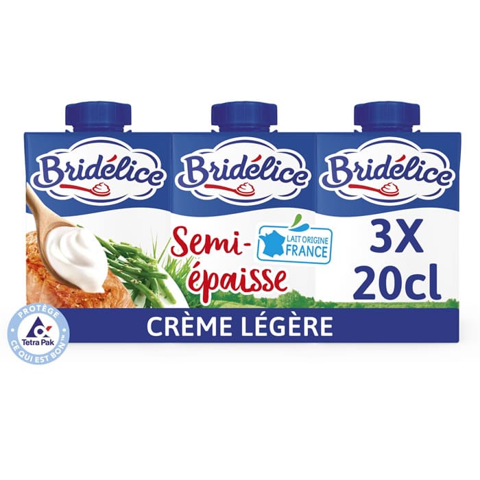 BRIDELICE – Crème semi-épaisse légère 18% M.G UHT – 3 x 20cl