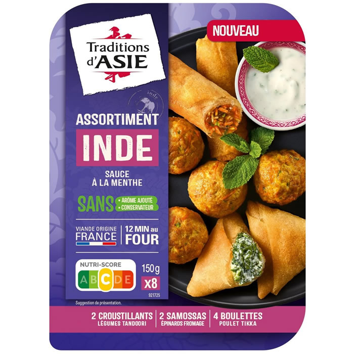 Traditions d’Asie – Assortiment de samossas, croustillant de légumes et boulette 150g