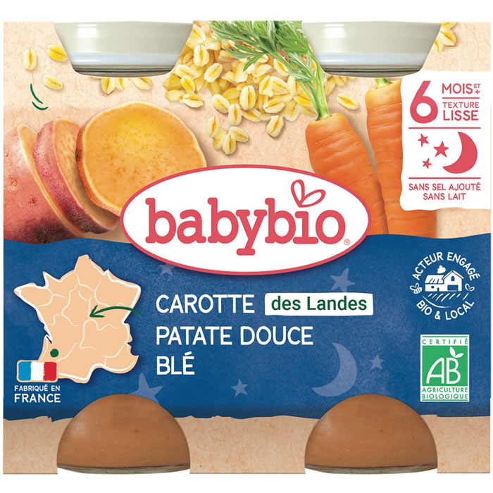 BABYBIO Bonne Nuit – Carottes, patate douce et blé 2×200 g