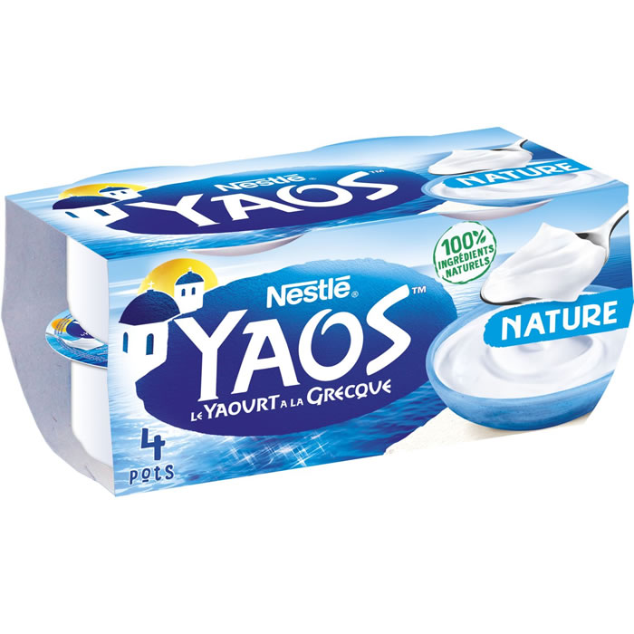 Yaourts à la grecque nature 9,5% M.G – NESTLE Yaos 4 x 150 g