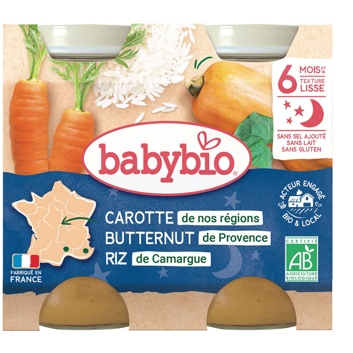 BABYBIO – Purée de carottes, potimarron et riz 2×200 g