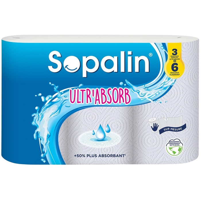 SOPALIN Ultr’Absorb Essuie-tout demi-feuilles x3 maxi rouleaux = 6