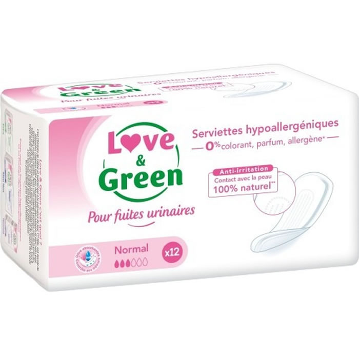 LOVE & GREEN Serviettes incontinence Normal x12