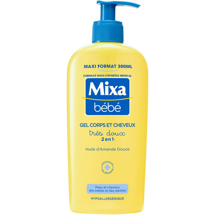 MIXA Bébé – Gel douche et shampoing 2en1 très doux huile d’amande douce 300 ml