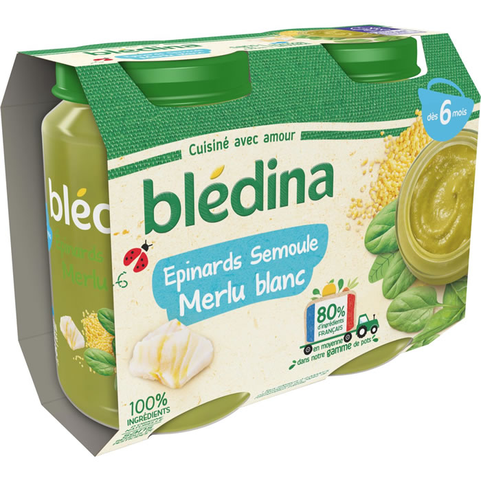 BLEDINA – Epinard, semoule et merlu blanc dès 6 mois 2 x 200 g
