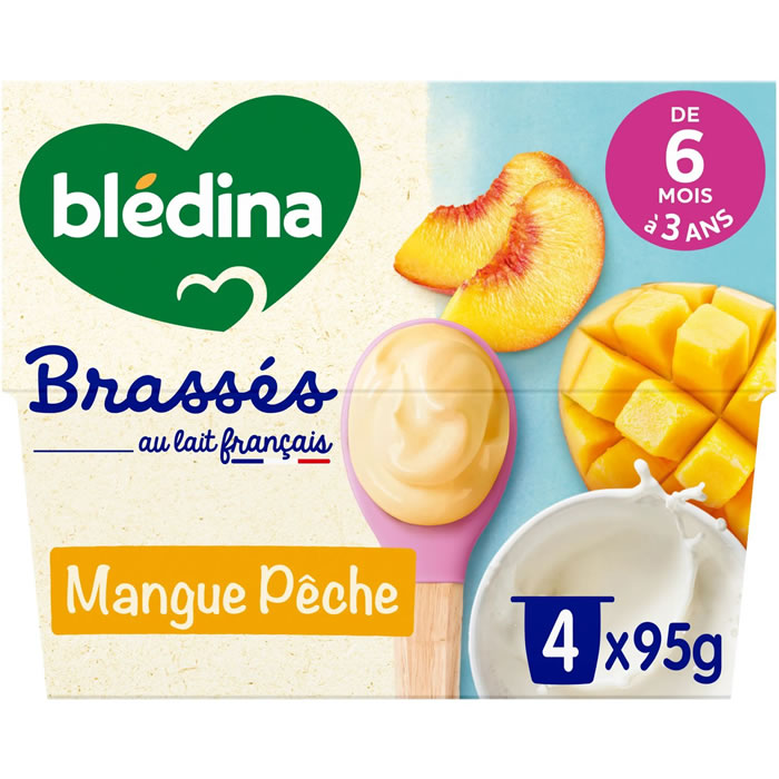 BLEDINA Les Brassés – Dessert à la mangue et pêche 4 x 95 g