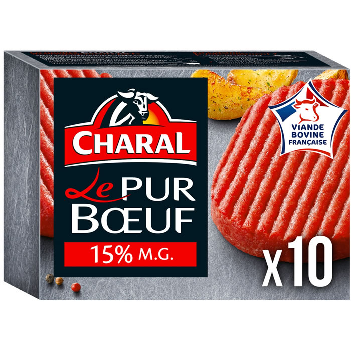 CHARAL – Steaks hachés pur boeuf 15% M.G 10x100g