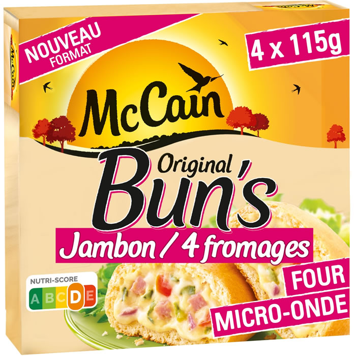 MC CAIN – Buns jambon 4 fromages et oignon micro-ondes (4 x 51,5g)