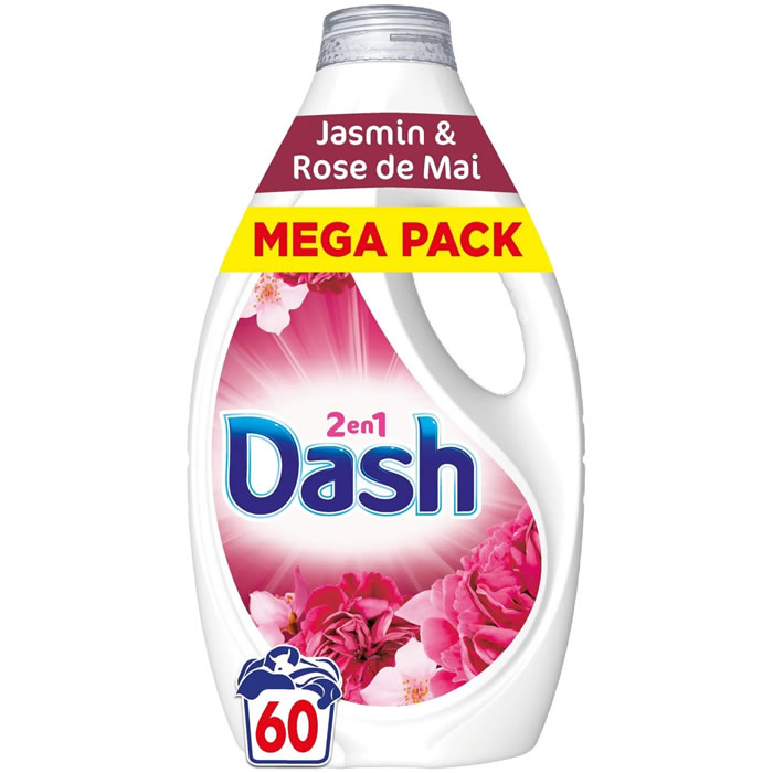 DASH Lessive liquide 2 en 1 jasmin et rose de mai Grand Format 60 lavages