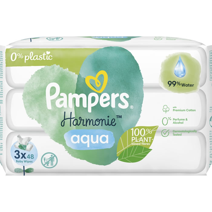 PAMPERS – Harmonie Aqua Lingettes nettoyantes à l’eau 3 x 48 lingettes