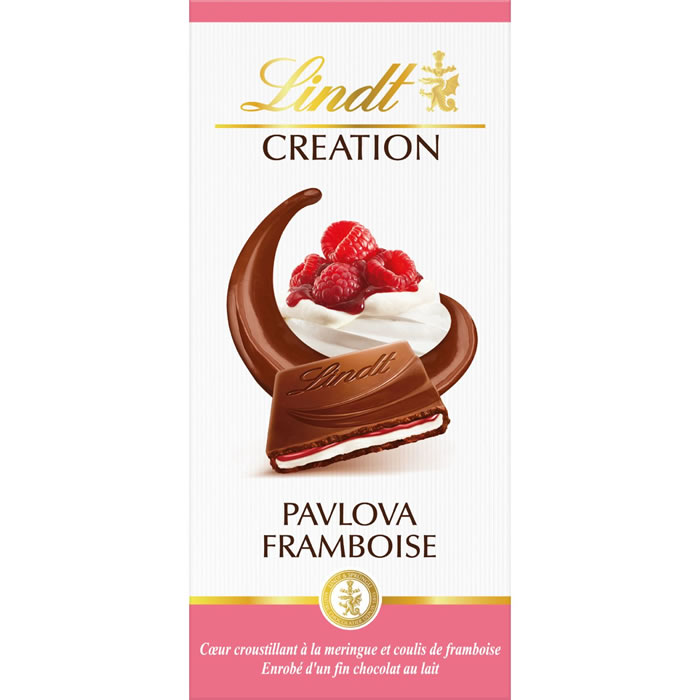 LINDT Création – Tablette de chocolat au lait au pavlova et framboise 150g