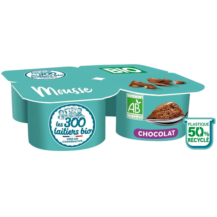 Les 300 Laitiers Bio – Mousse au chocolat bio 4x75g