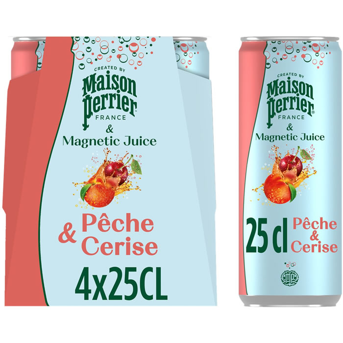 MAISON PERRIER Magnetic Juice – Boisson gazeuse à la pêche et cerise 4 x 25 cl