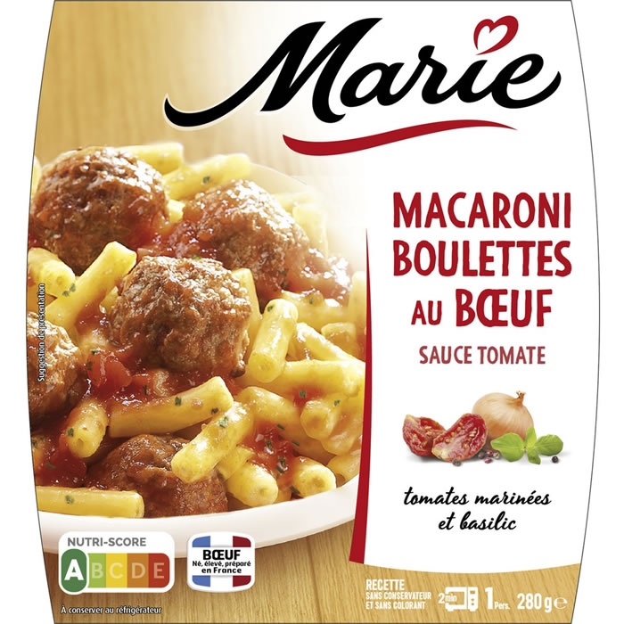 MARIE – Macaroni et boulettes de boeuf sauce tomate 280g