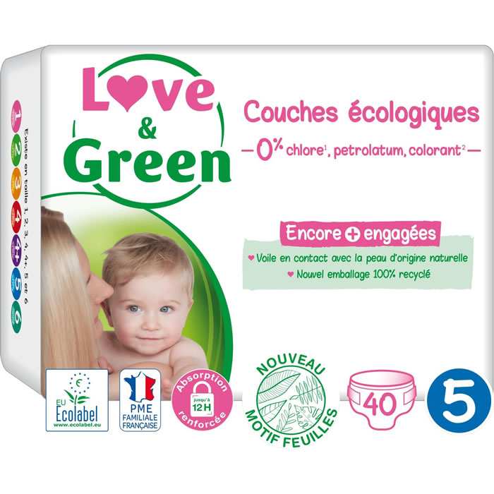 LOVE & GREEN – Couches taille 5 (12-25 kg) 40 couches