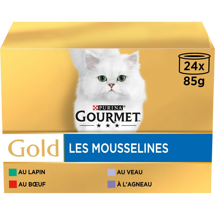 PURINA Gourmet – Mousse lapin, bœuf, veau, agneau (24 x 85 g)