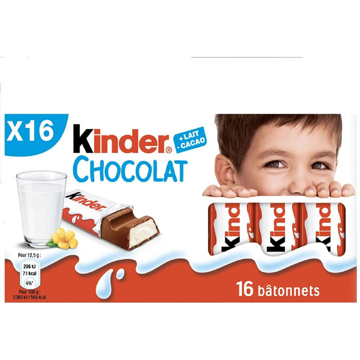 KINDER Barres chocolatées au lait fourrées au lait 16×12.5g