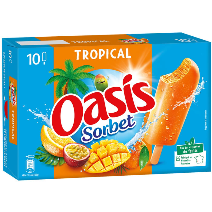 OASIS Sorbet – Bâtonnets glacés aux fruits tropicaux 10x40g