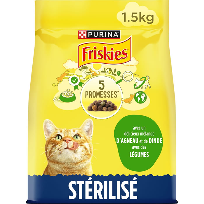 PURINA Friskies Croquettes pour chats stérilisés à l’agneau et légumes