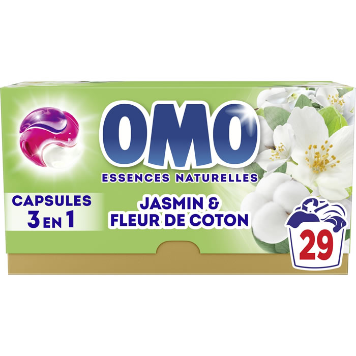 OMO Lessive capsule 3 en 1 jasmin et fleur de coton Petit Format 29 lavages