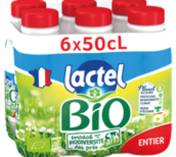 LACTEL Lait Bio entier UHT –  6x50cl