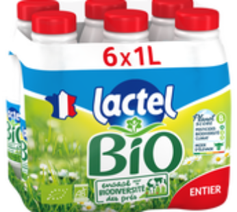 LACTEL  Lait Bio entier UHT –  6x1l