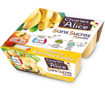 CHARLES & ALICE – Dessert pomme, banane et vanille sans sucres ajoutés 4 x 100g