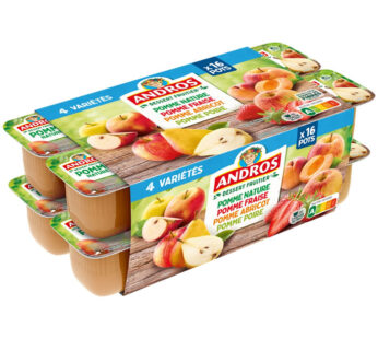 ANDROS – Dessert pomme, poire, fraise et abricot 16 x 100g