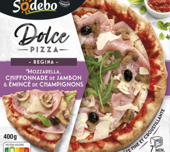 SODEBO Dolce – Pizza regina jambon, fromage, champignons et olives 400g