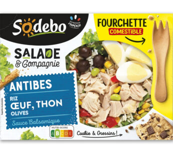 Sodebo Salade & Compagnie – Salade Antibes au riz, œuf, thon et olives 320g