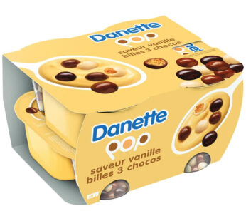 Danette Pop – Crème dessert à la vanille et billes 3 chocolats 4x120g