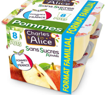 CHARLES & ALICE – Dessert pomme sans sucres ajoutés 8 x 100g