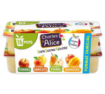 CHARLES & ALICE – Dessert pomme, mangue, abricot et poire sans sucres ajoutés 16 x 100g