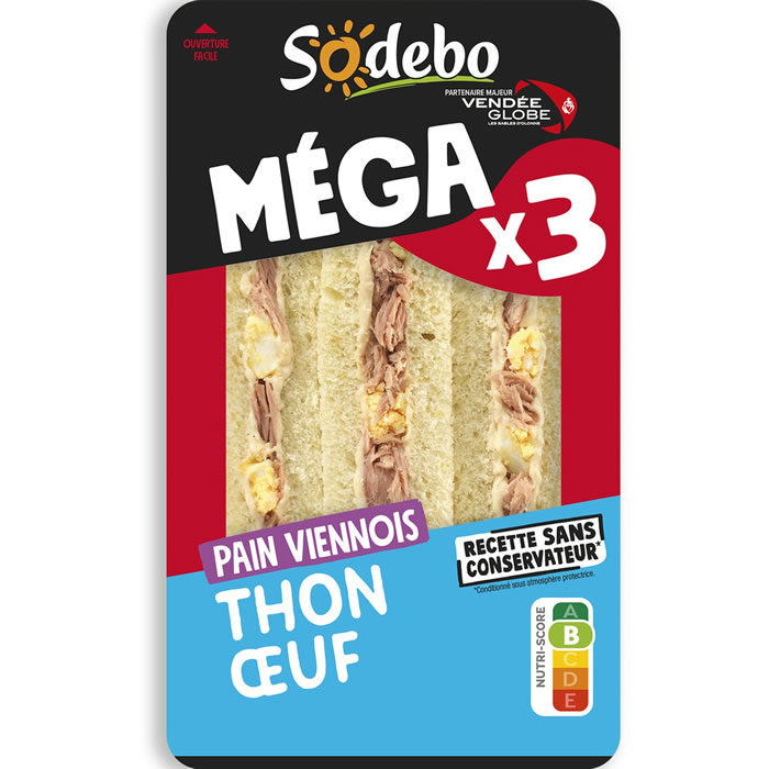 Sodebo - Sandwich au thon et œuf Le Méga 3x76g
